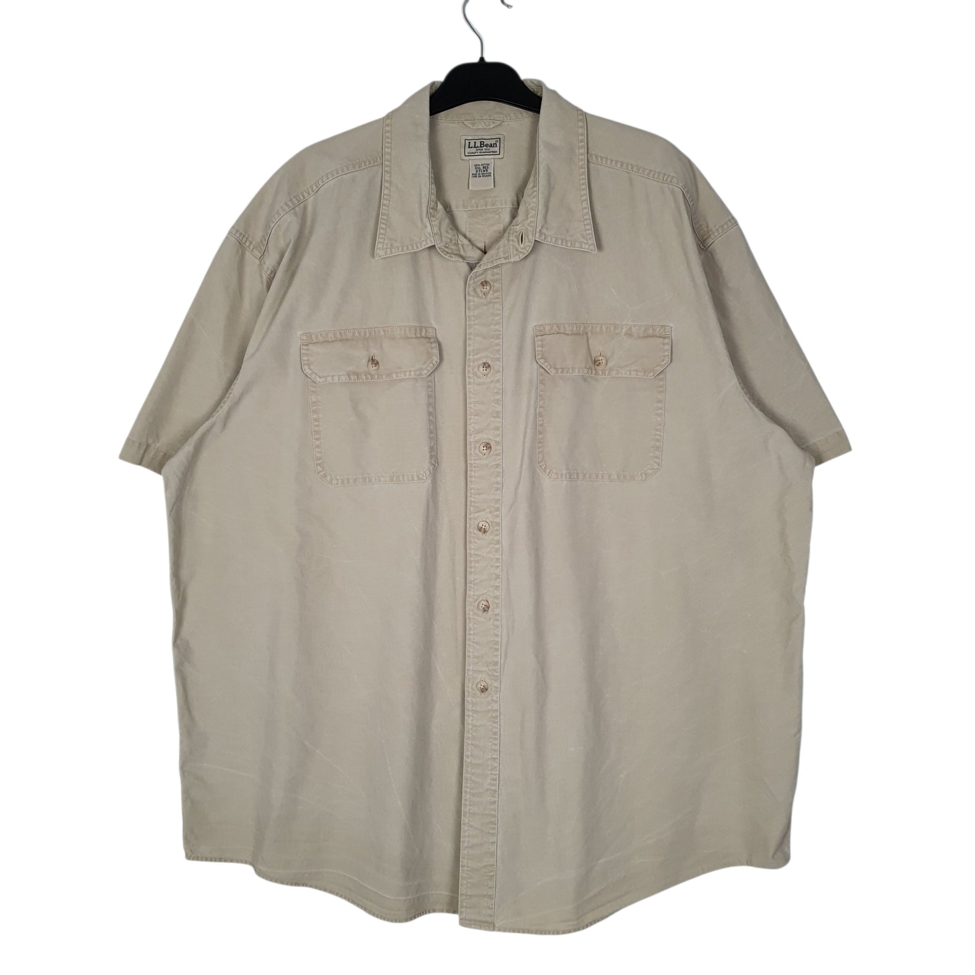 Mens Cream L.L.Bean Sunwashed Canvas Short Sleeve Shirt