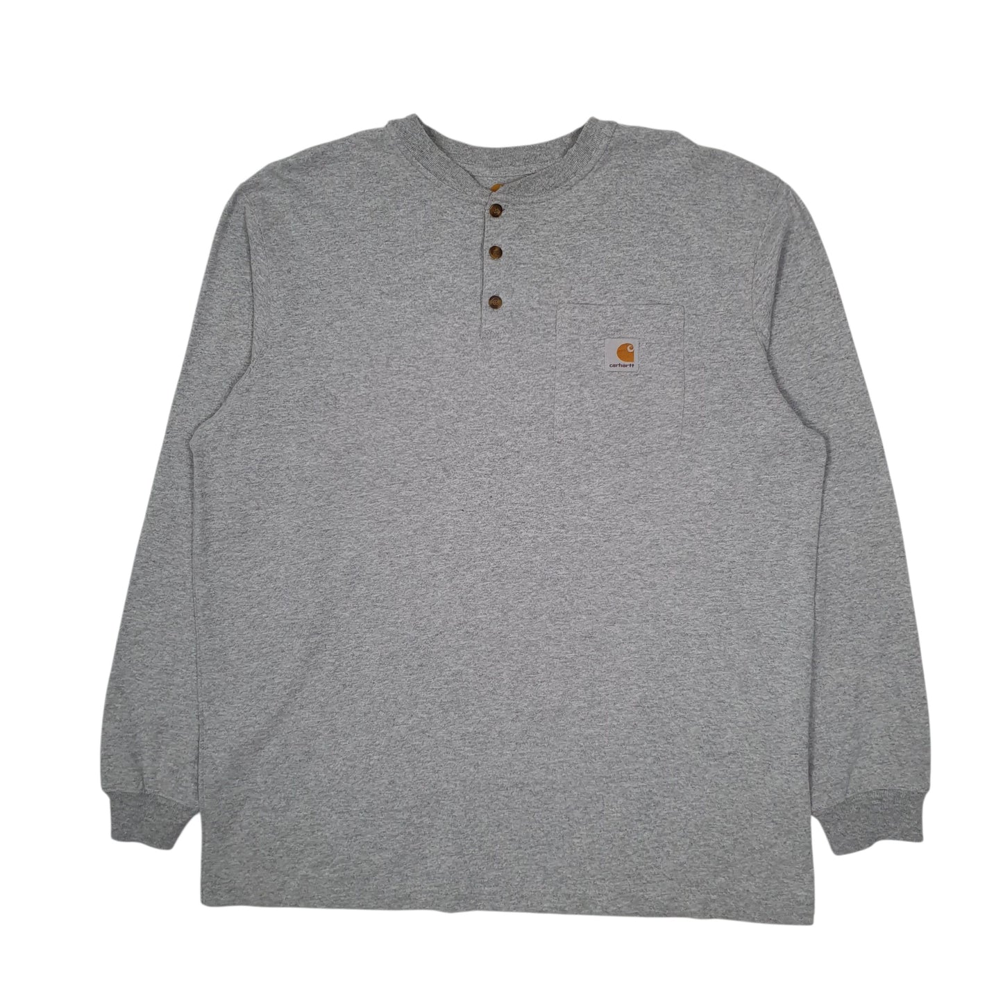 Mens Grey Carhartt Henley Long Sleeve T Shirt