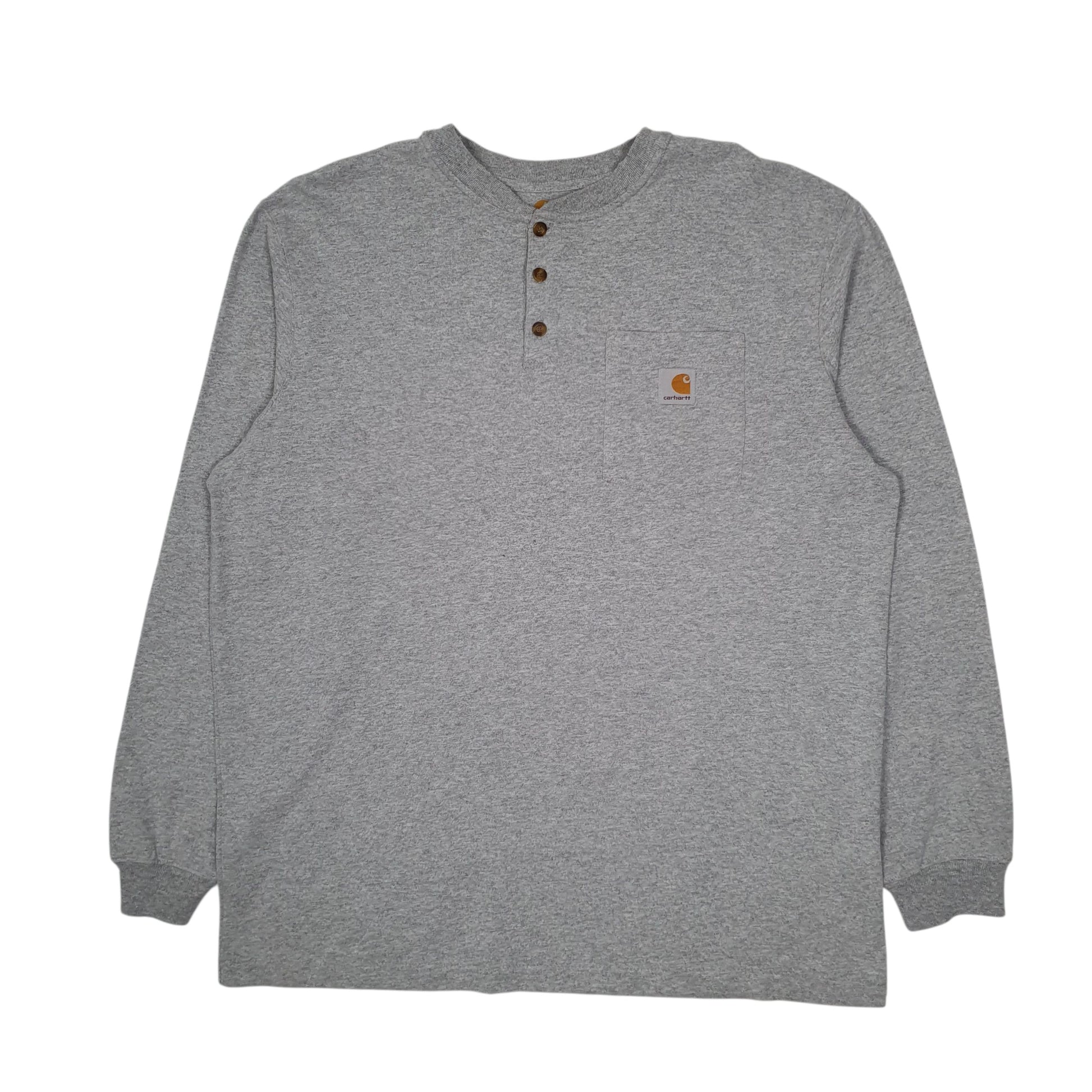 Mens Grey Carhartt Henley Long Sleeve T Shirt