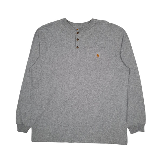 Mens Grey Carhartt Henley Long Sleeve T Shirt