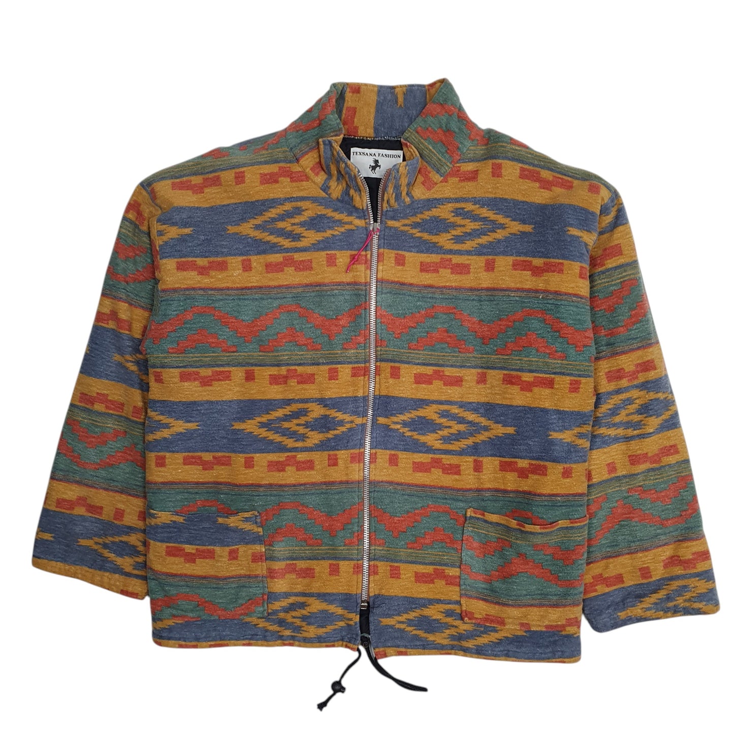 Mens Blue Texsana Fashion Vintage 90s Aztec Windbreaker  Coat