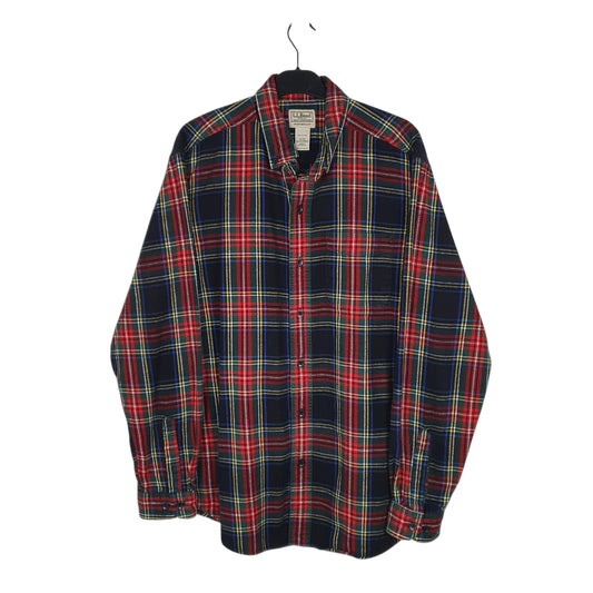Mens Black L.L.Bean Thick Flannel Plaid Long Sleeve Shirt