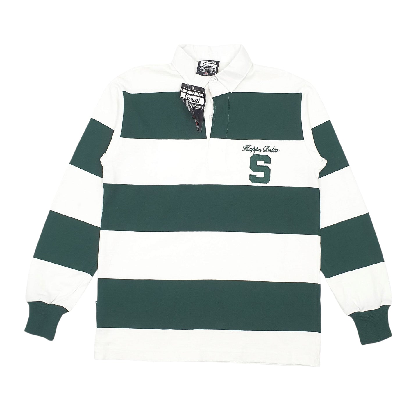 Mens Green Barbarian Rugby Lightweight Long Sleeve Polo Shirt