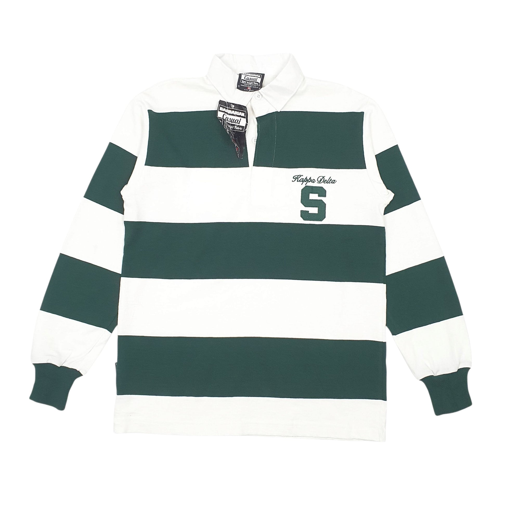 Mens Green Barbarian Rugby Lightweight Long Sleeve Polo Shirt