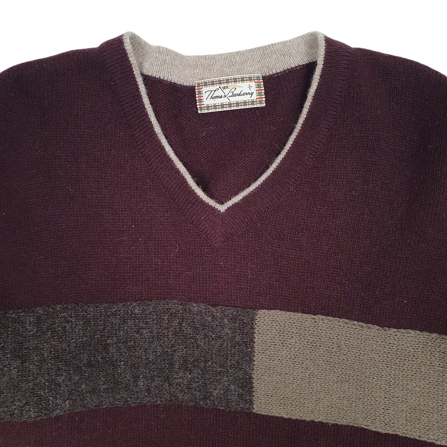 Mens Burgundy Burberry  Crewneck Jumper