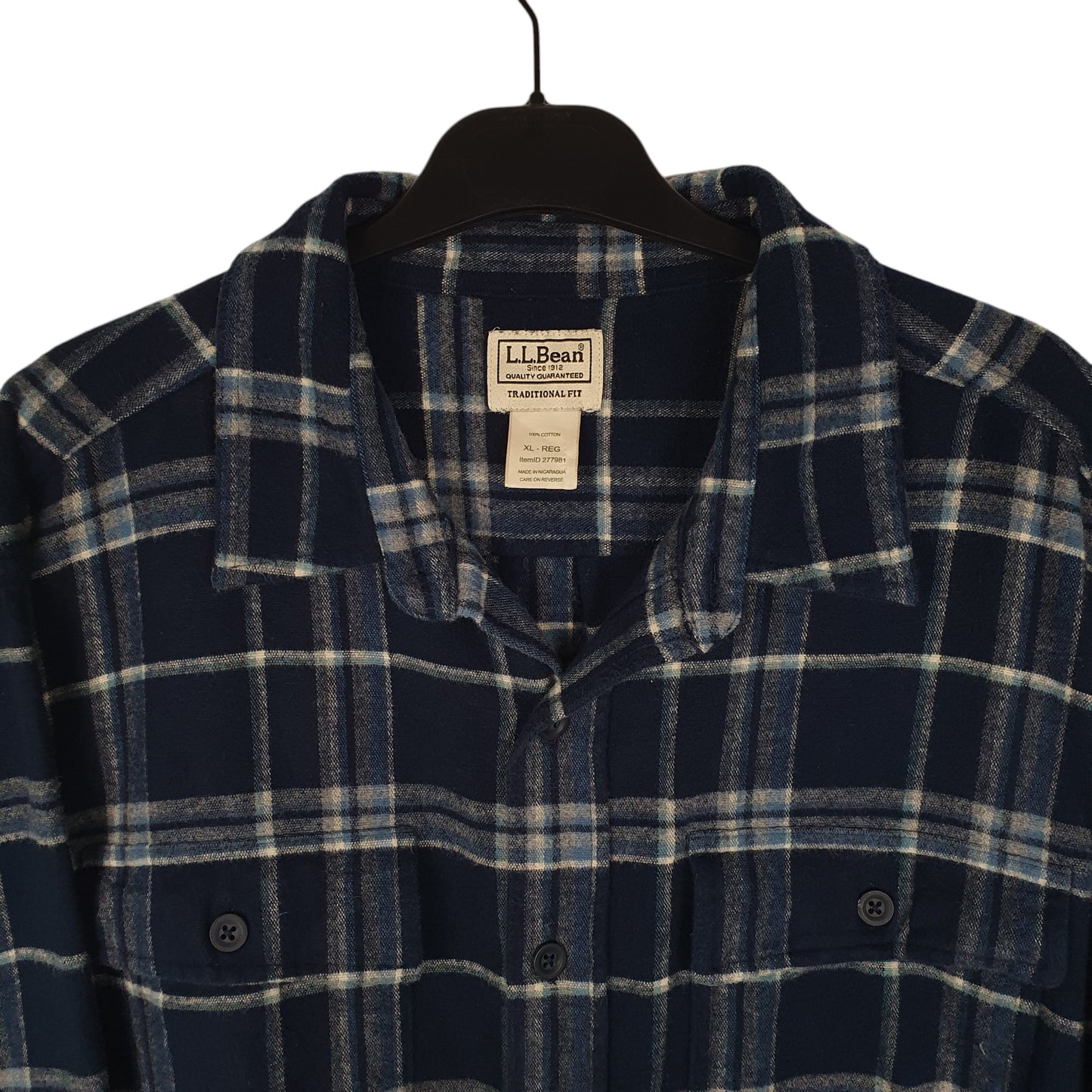 Mens Navy L.L.Bean Thick Flannel Plaid Chamois  Shirt