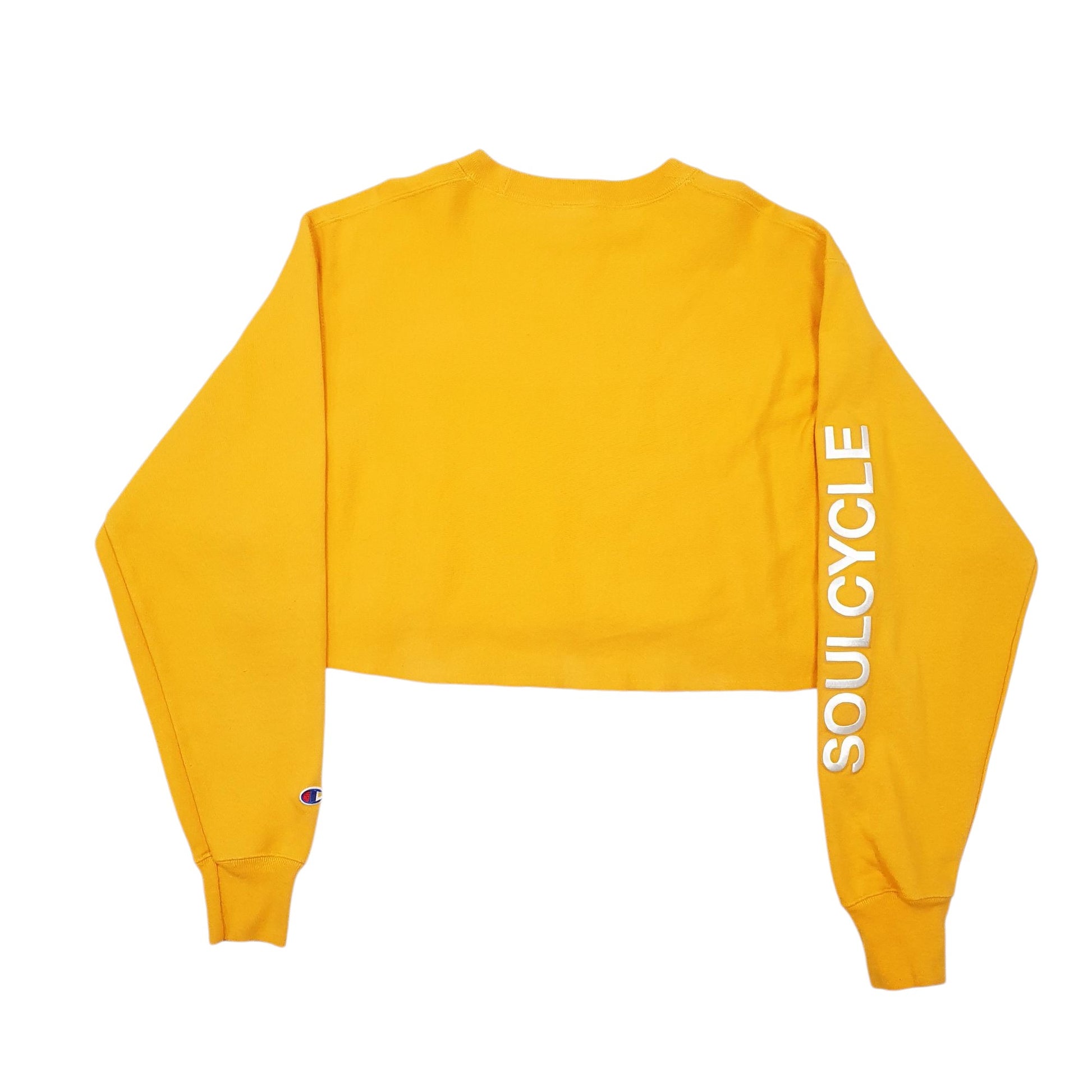 Womens Yellow Champion Reverse Weave Croptop Crewneck Jumper