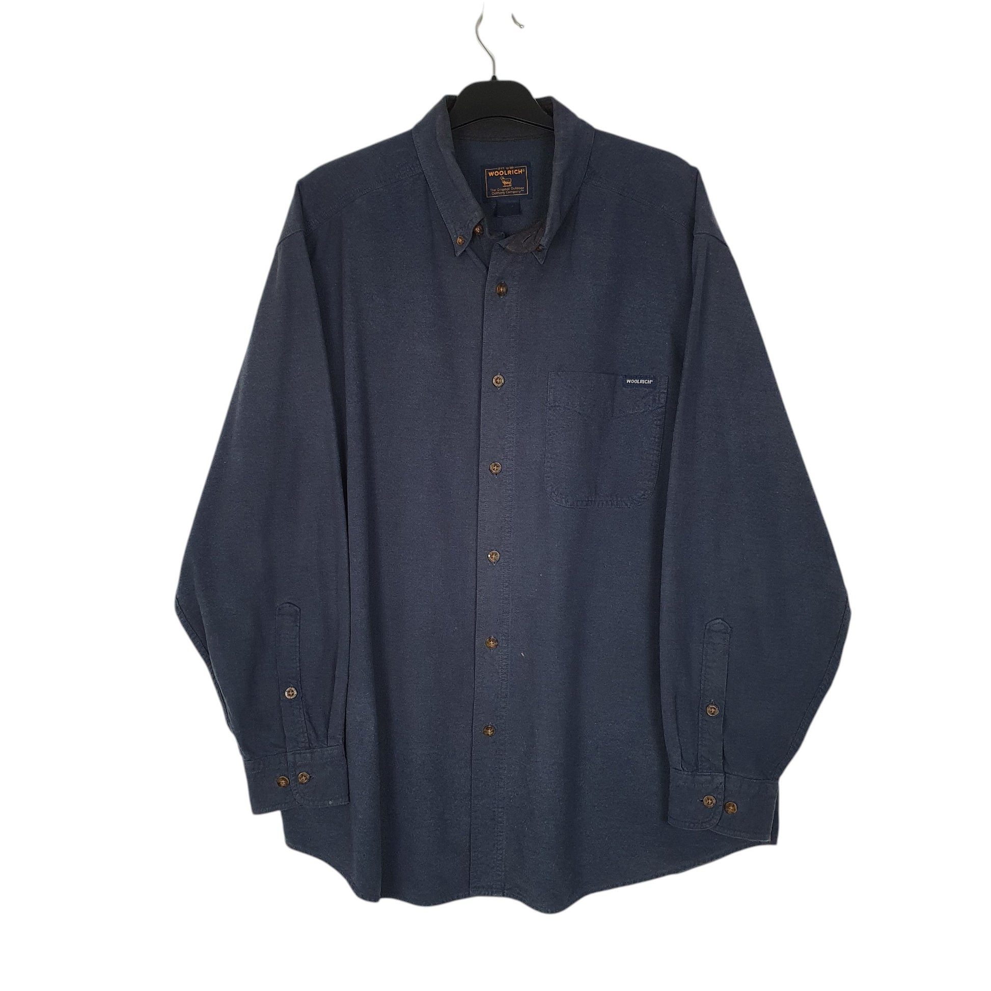 Mens Navy Woolrich Thick Chamois Long Sleeve Shirt