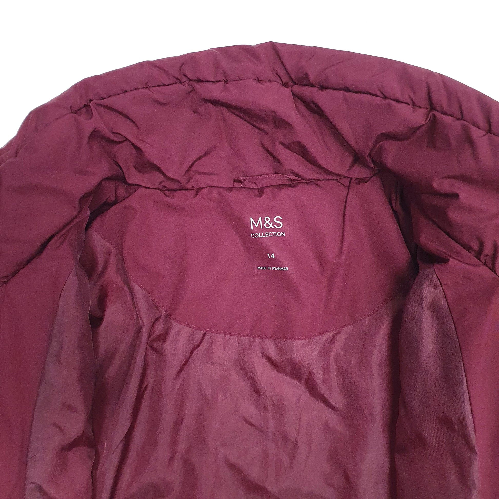 Womens Burgundy M&S Padded Puffer Crewneck Coat
