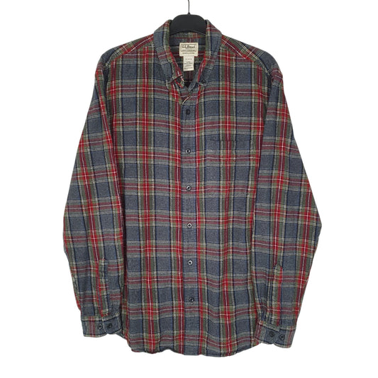 Mens Grey L.L.Bean Scotch Plaid Flannel Long Sleeve Shirt