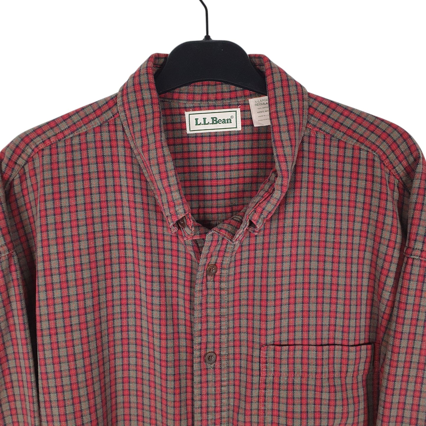 Mens Burgundy L.L.Bean Vintage 90s Made in USA Thick Plaid  Shirt