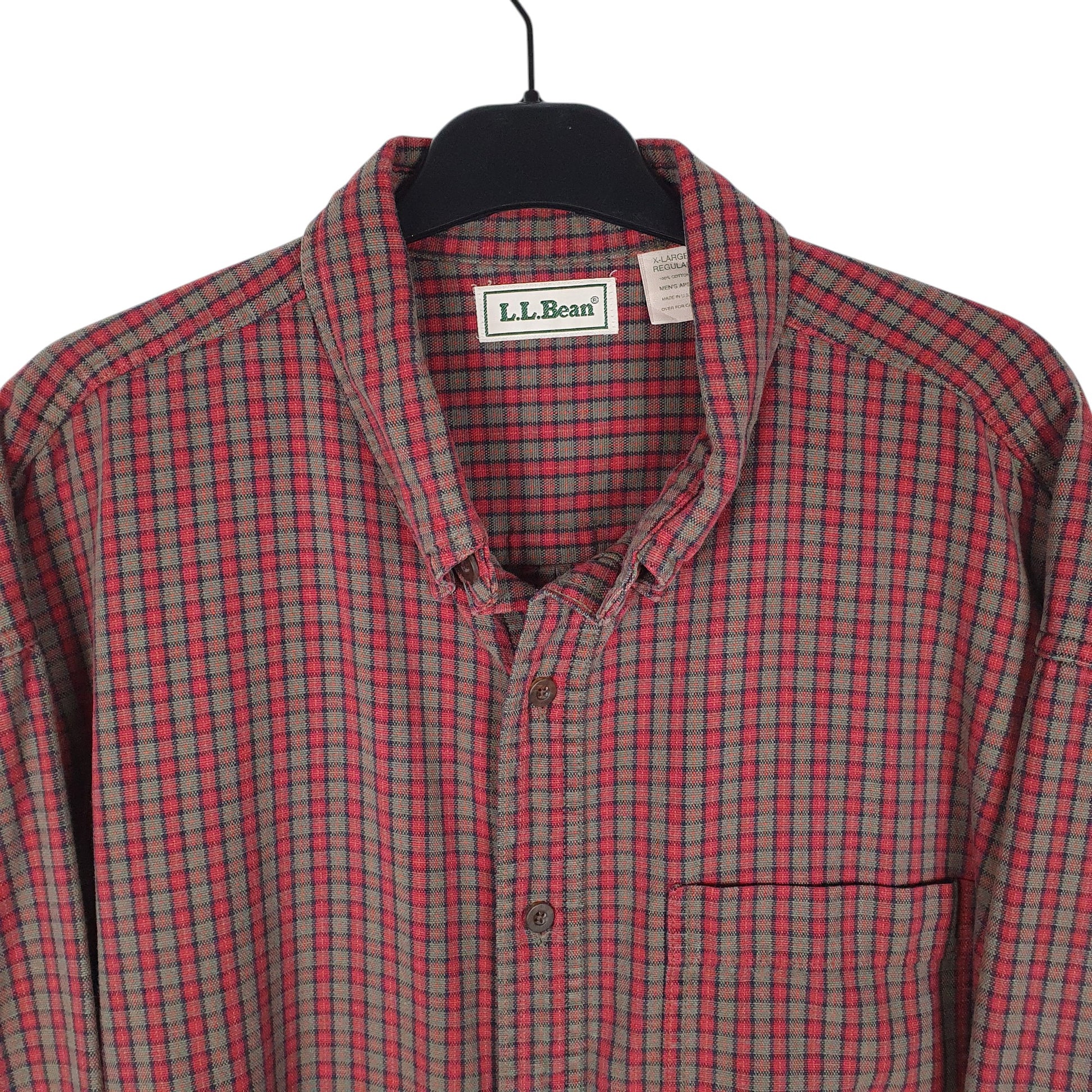 Mens Burgundy L.L.Bean Vintage 90s Made in USA Thick Plaid  Shirt
