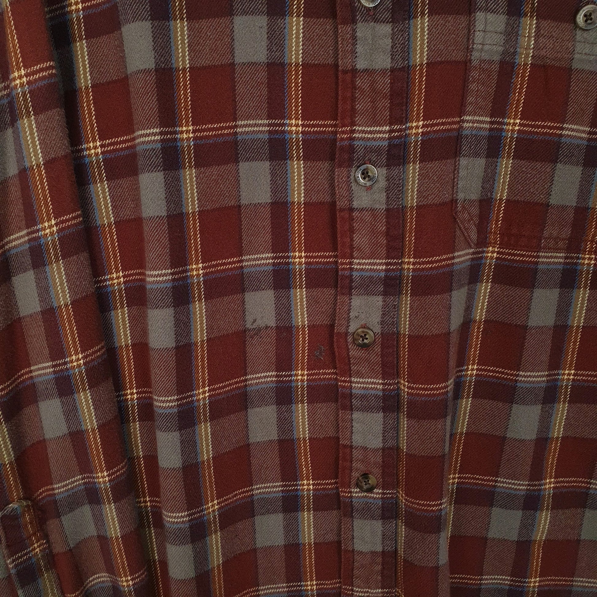 Mens Burgundy Woolrich Thick Flannel Plaid  Shirt