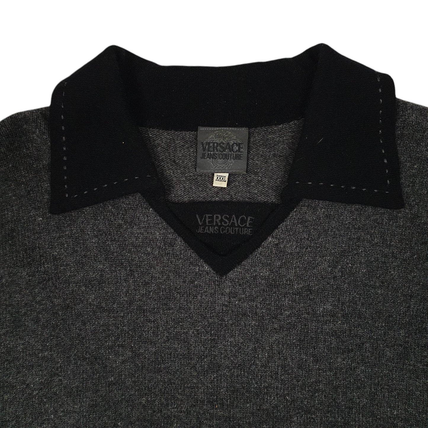 Mens Grey Versace Collared Crewneck Jumper