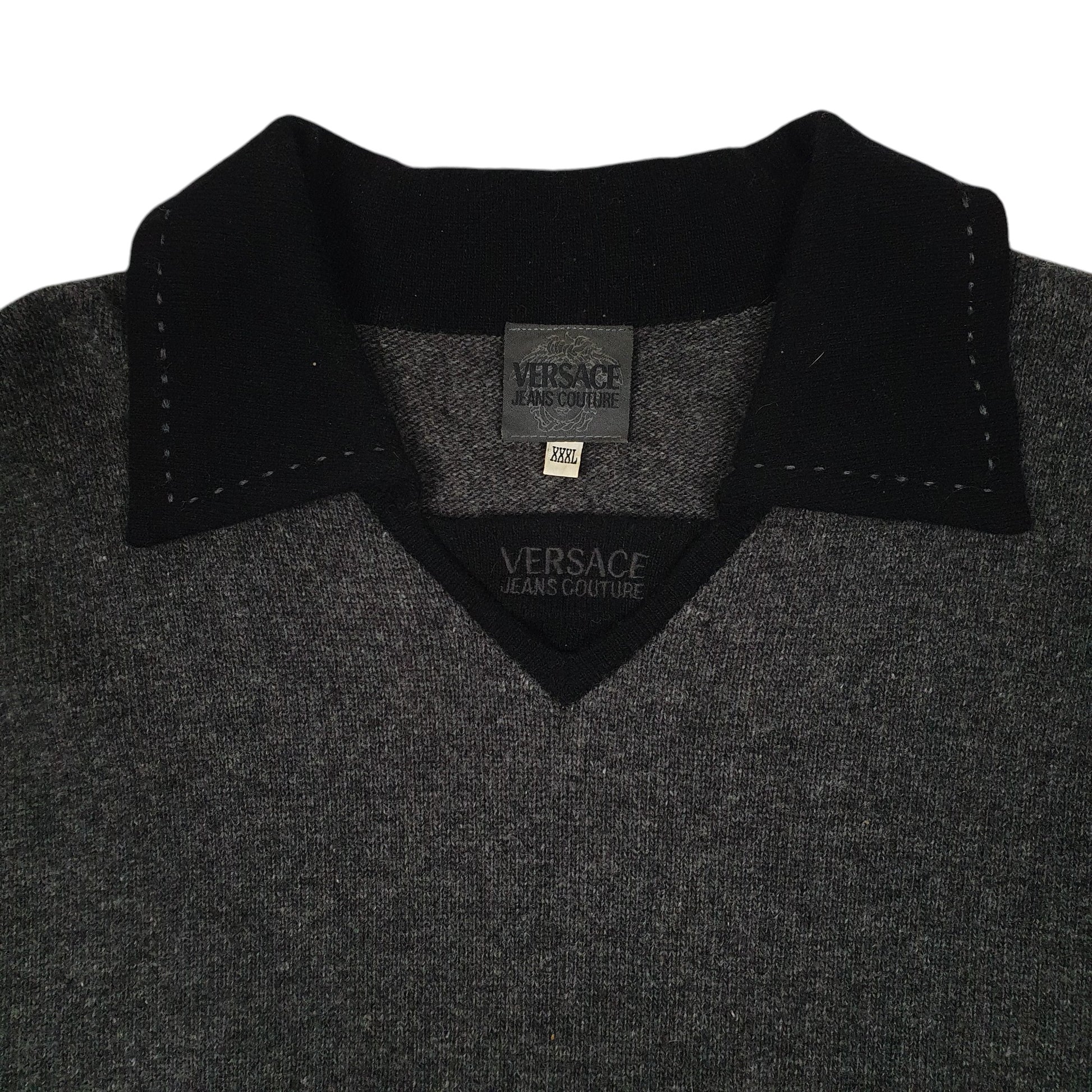 Mens Grey Versace Collared Crewneck Jumper