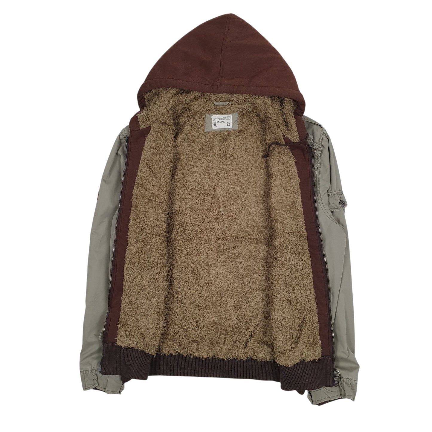 Mens Grey Pull & Bear Sherpa Lined Hoodie Military  Coat