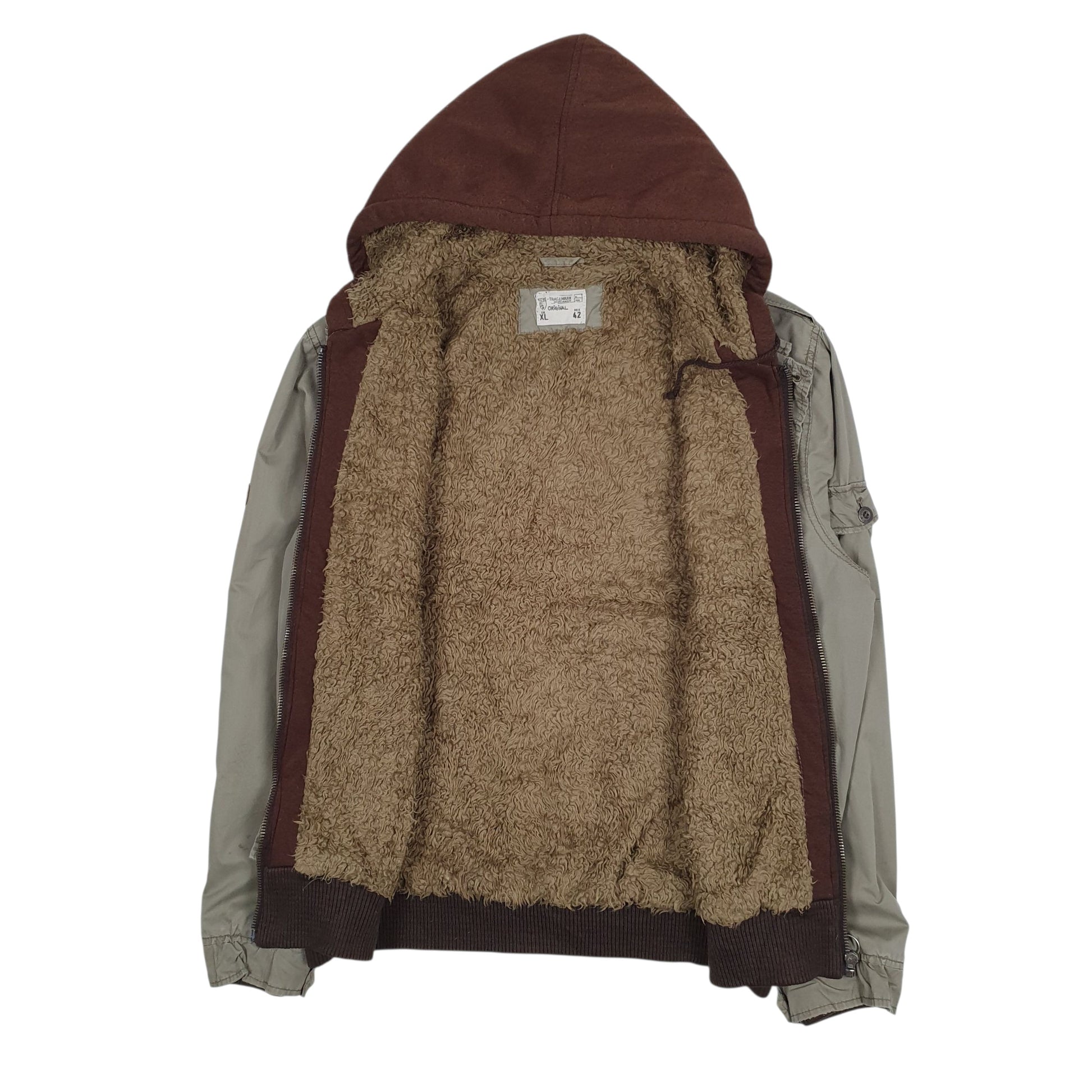 Mens Grey Pull & Bear Sherpa Lined Hoodie Military  Coat