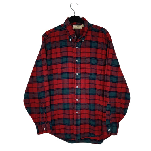 Mens Red L.L.Bean Vintage 90s Made in USA Thick Flannel Plaid Long Sleeve Shirt