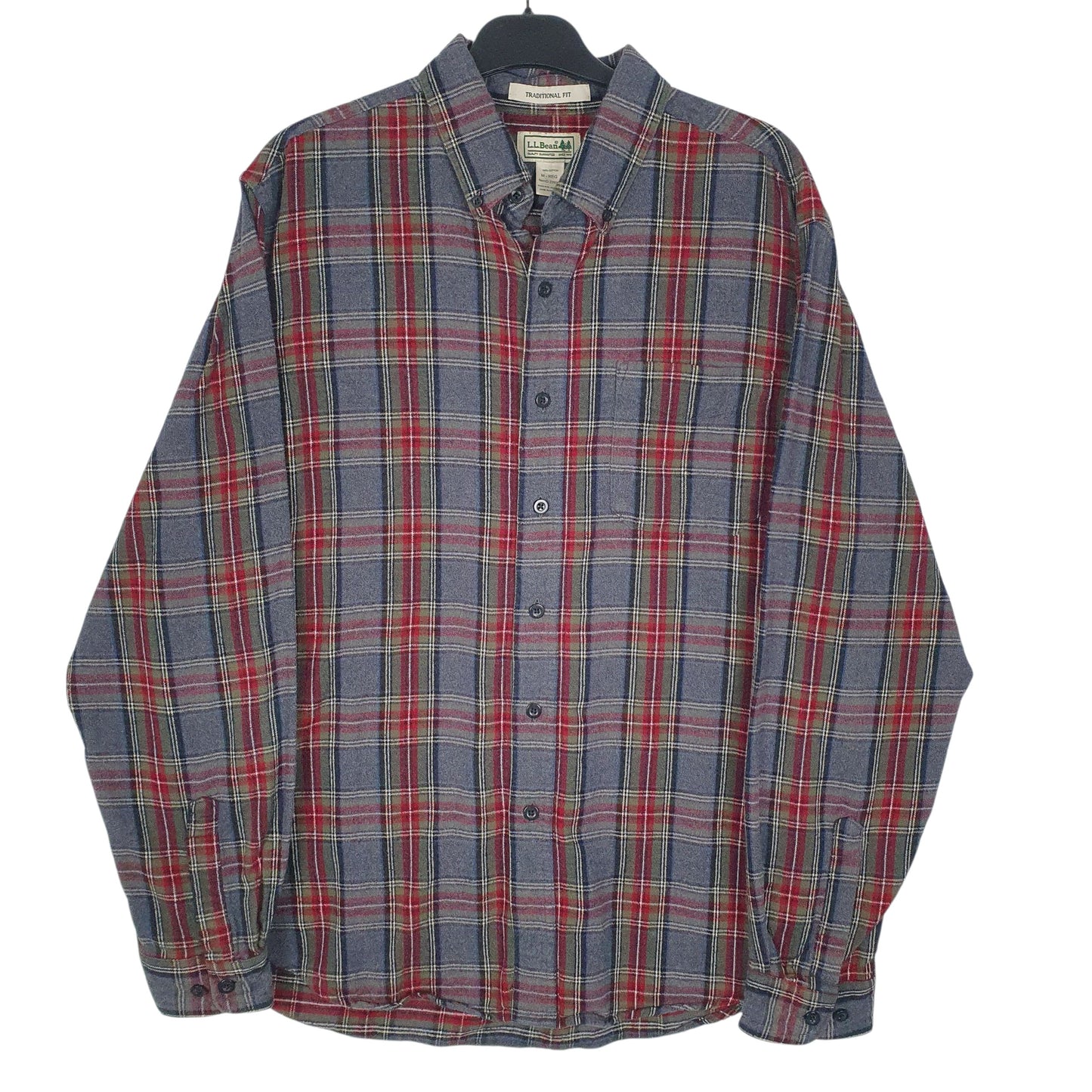 Mens Grey L.L.Bean Chamois Flannel Plaid Long Sleeve Shirt