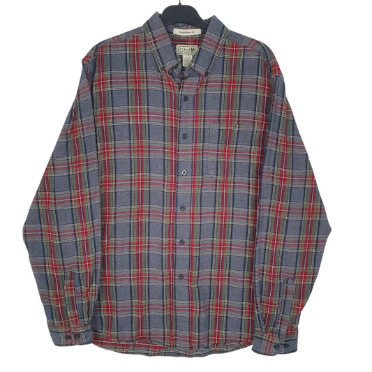 Mens Grey L.L.Bean Chamois Flannel Plaid Long Sleeve Shirt