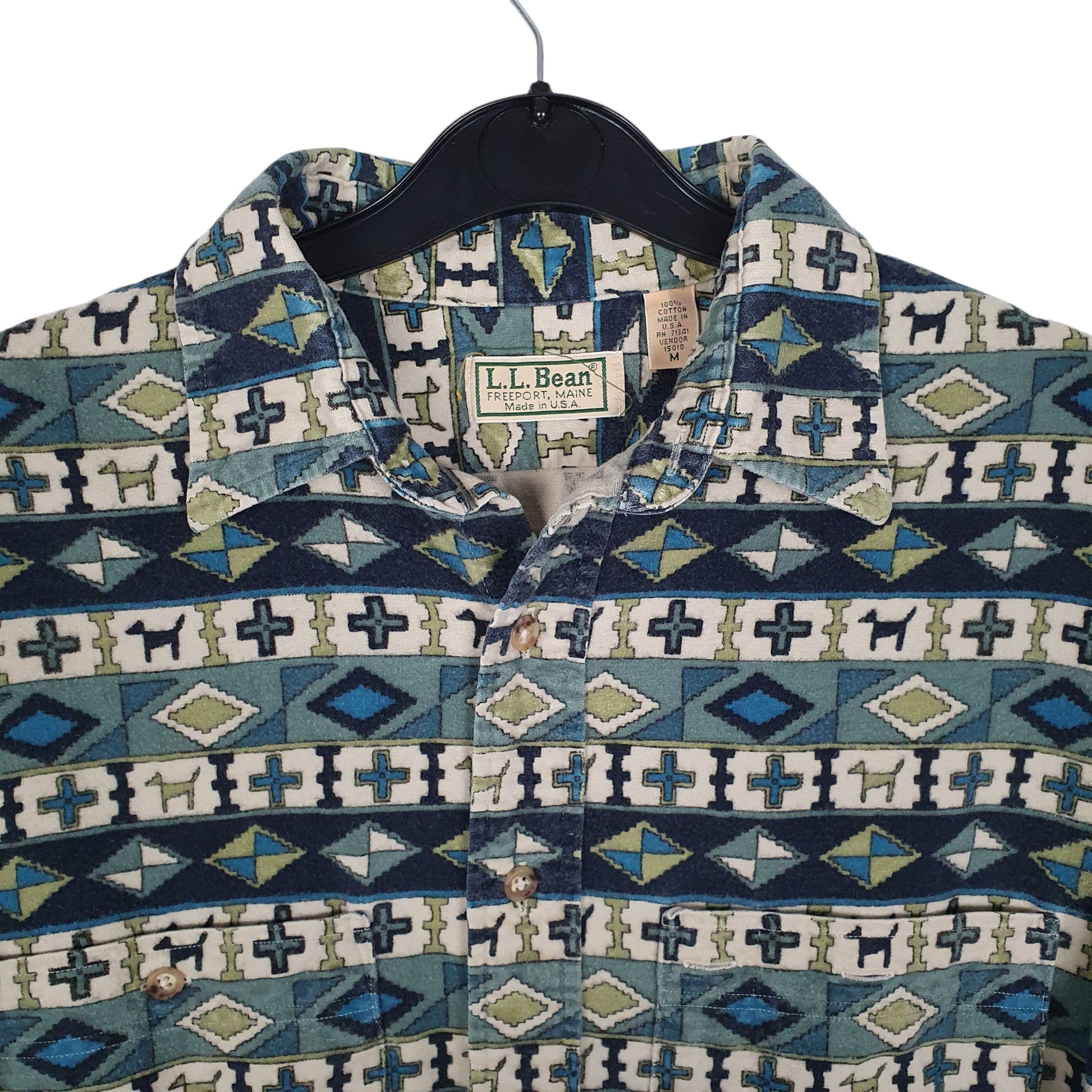 Mens Blue L.L.Bean Vintage 80s Made In USA Thick Chamois  Shirt