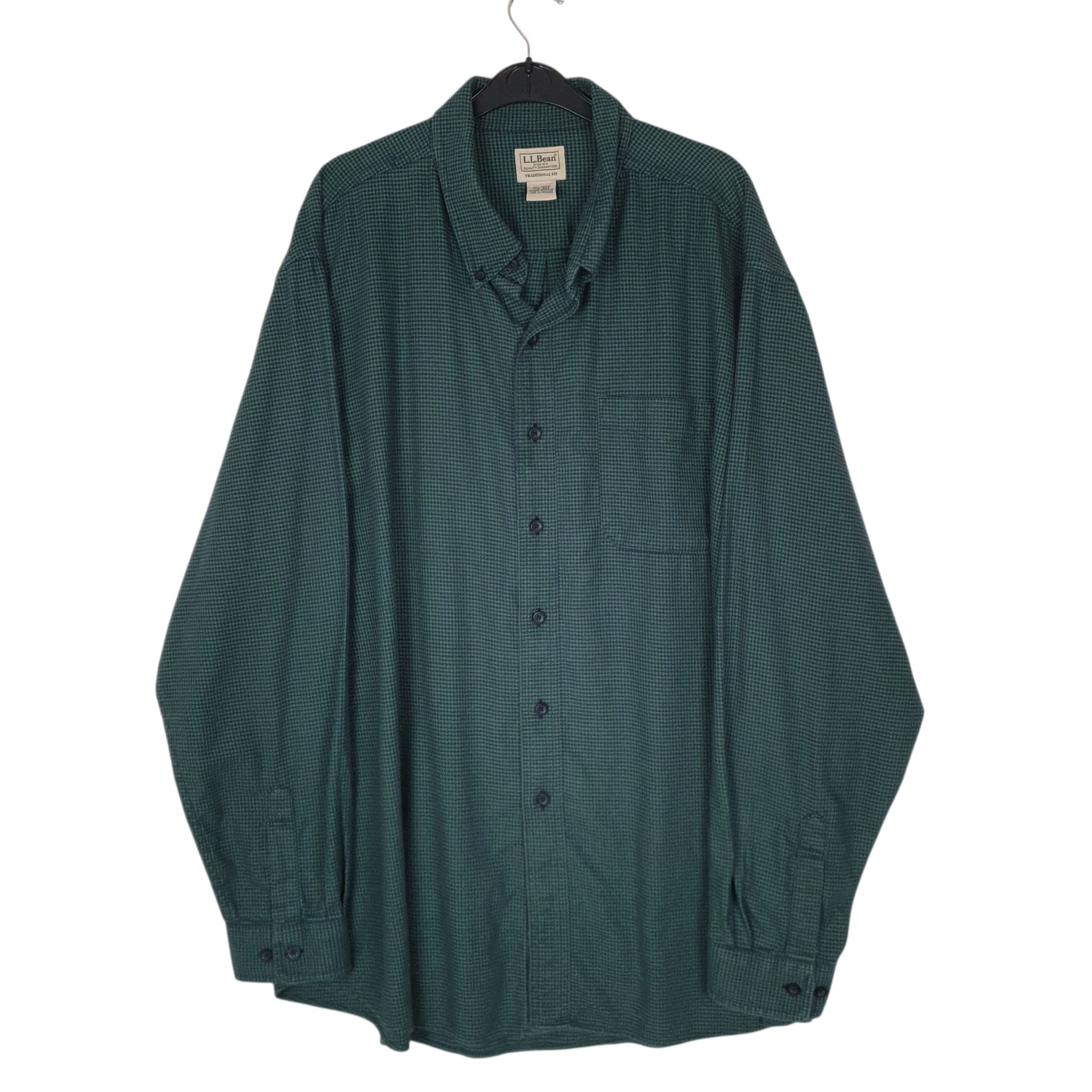 Mens Green L.L.Bean Houndstooth Flannel Long Sleeve Shirt