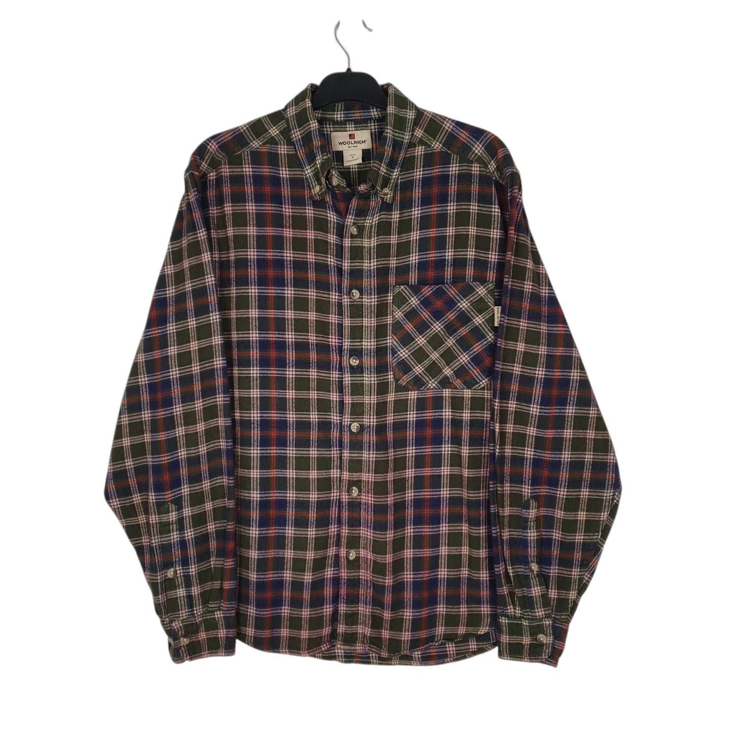 Mens Green Woolrich Thick Flannel Plaid Long Sleeve Shirt
