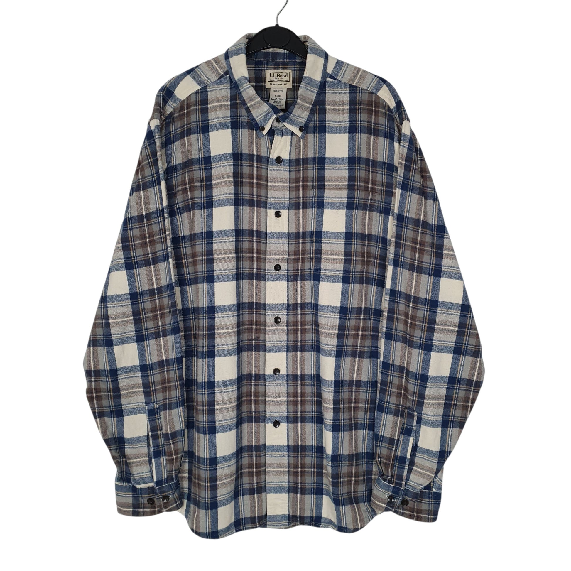 Mens Blue L.L.Bean Scotch Plaid Flannel Long Sleeve Shirt