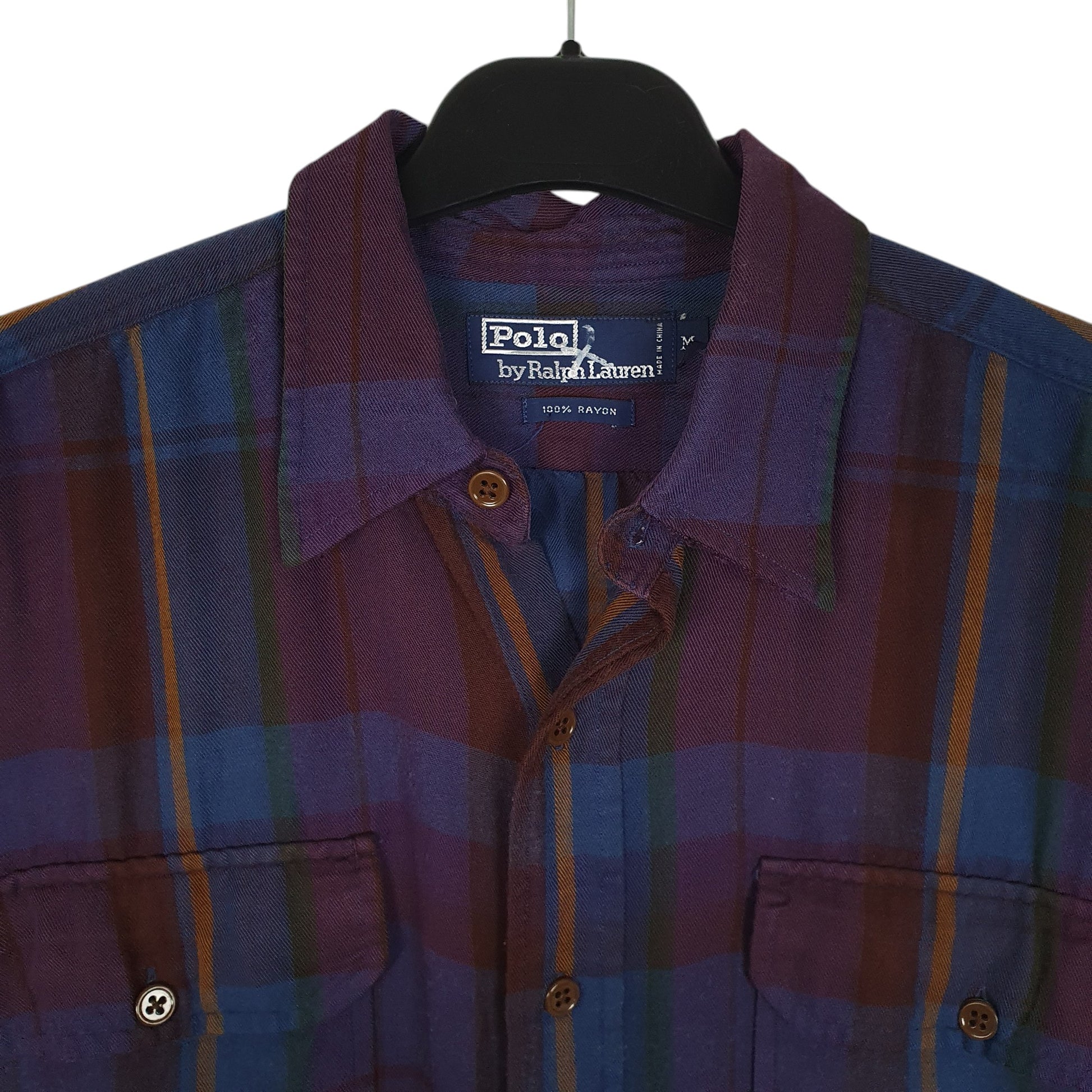 Mens Purple Polo Ralph Lauren Vintage 90s Plaid  Shirt