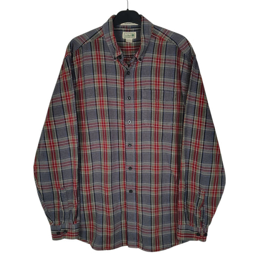 Mens Grey L.L.Bean Thick Flannel Plaid Long Sleeve Shirt