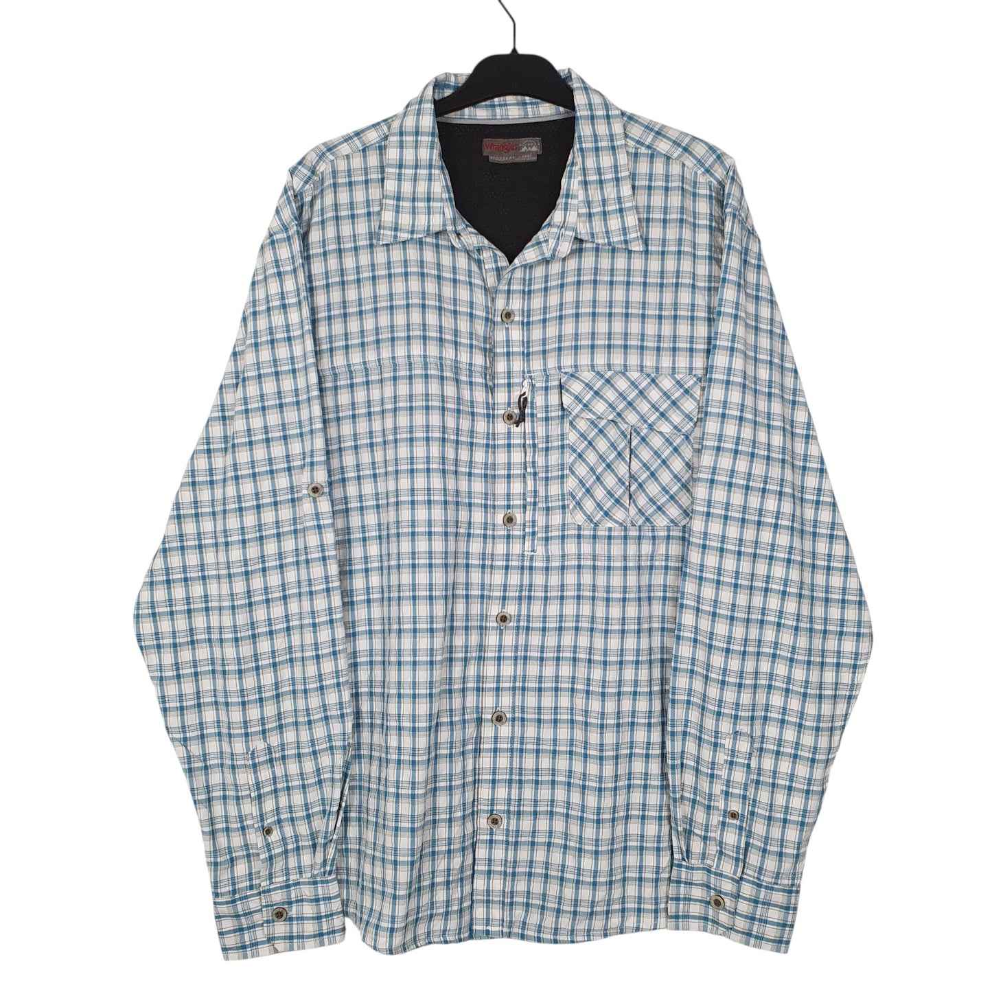 Mens Blue Wrangler Outdoors Hiking Long Sleeve Shirt