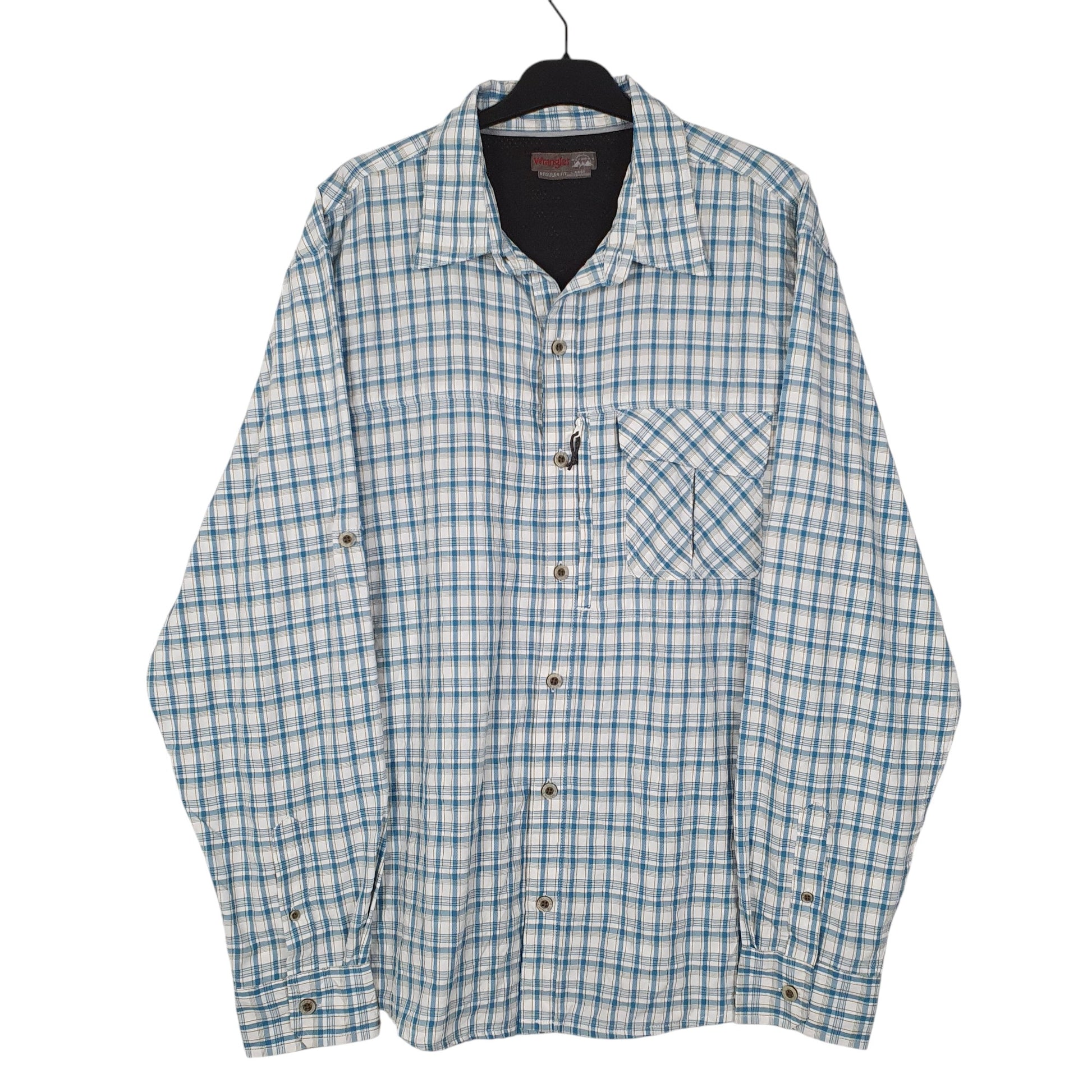 Mens Blue Wrangler Outdoors Hiking Long Sleeve Shirt