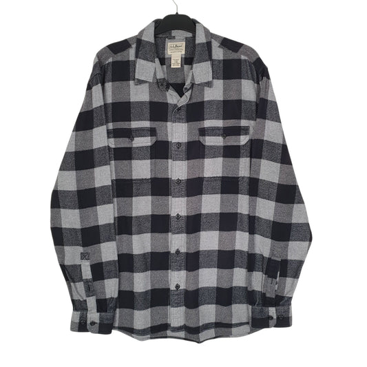 Mens Grey L.L.Bean Heavy Plaid Flannel Long Sleeve Shirt