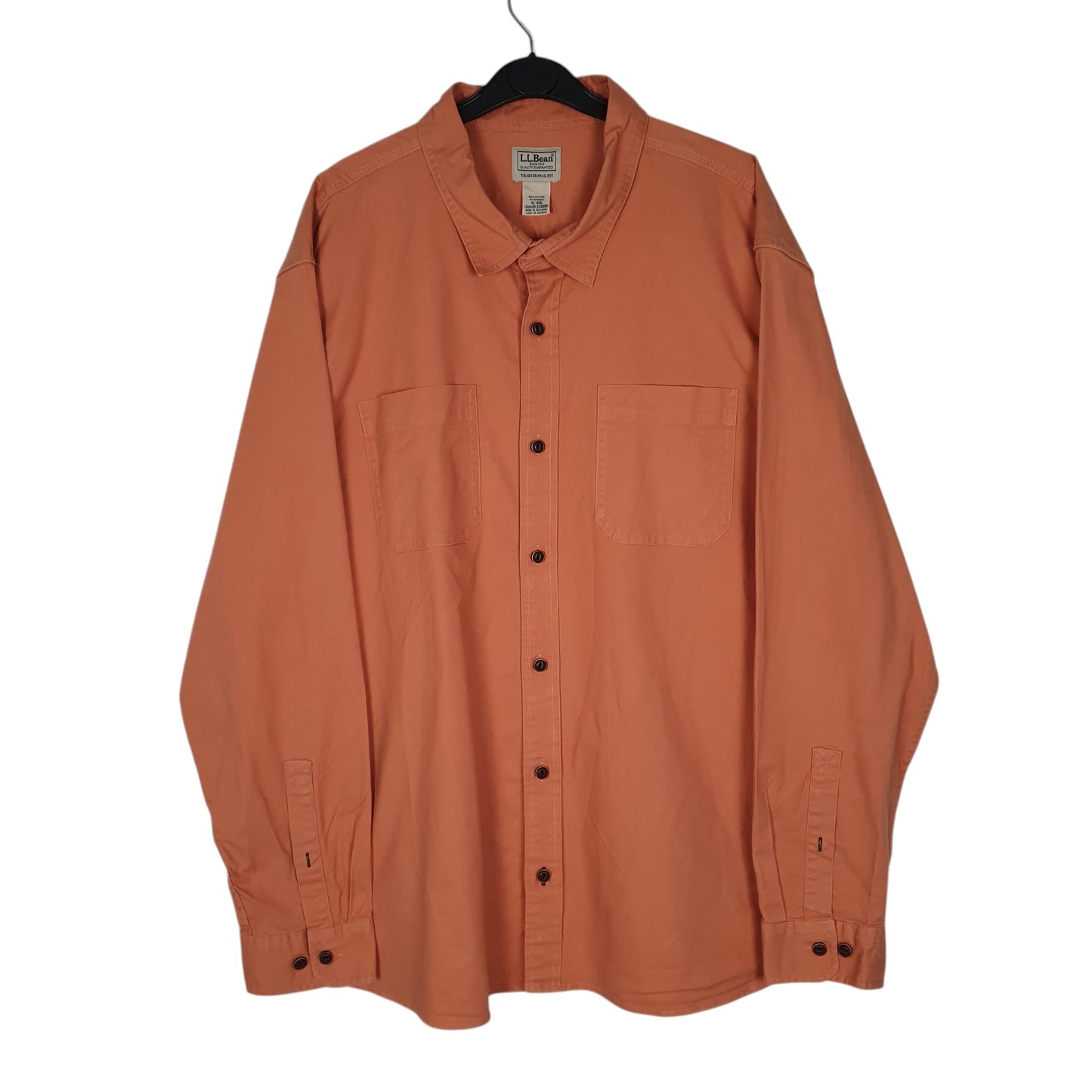 Mens Orange L.L.Bean Canvas Stretch Long Sleeve Shirt