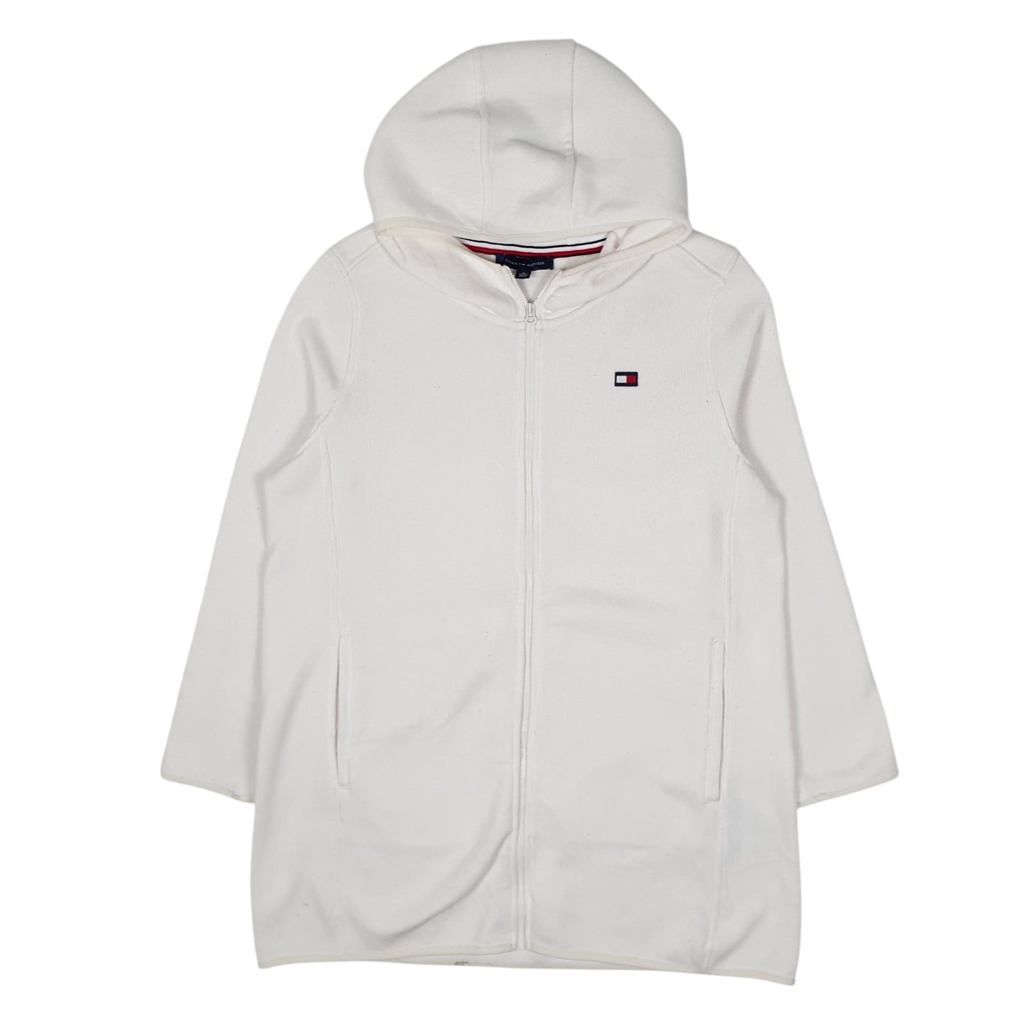 Womens White Tommy Hilfiger Hoodie Trench Longline Full Zip Jumper