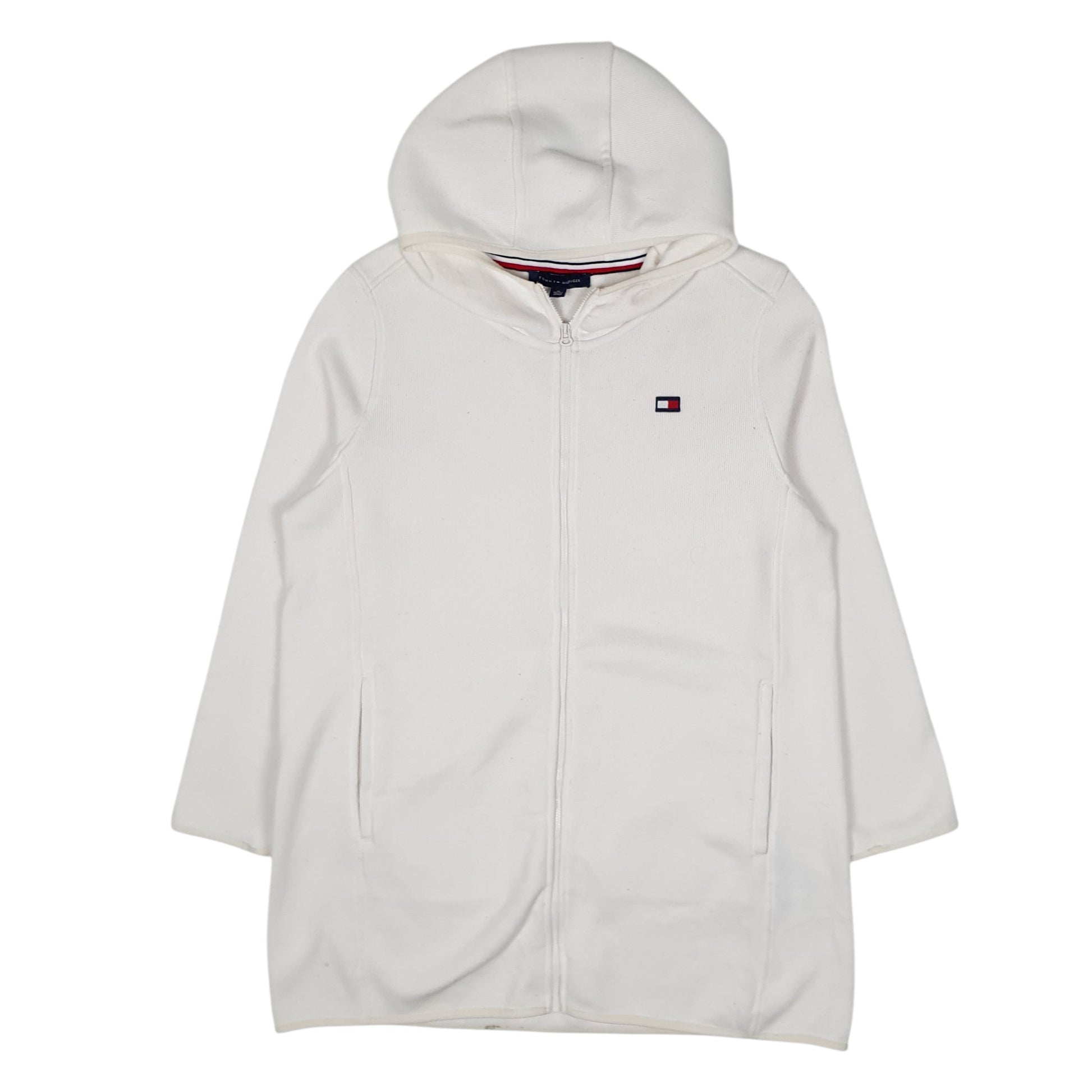 Womens White Tommy Hilfiger Hoodie Trench Longline Full Zip Jumper