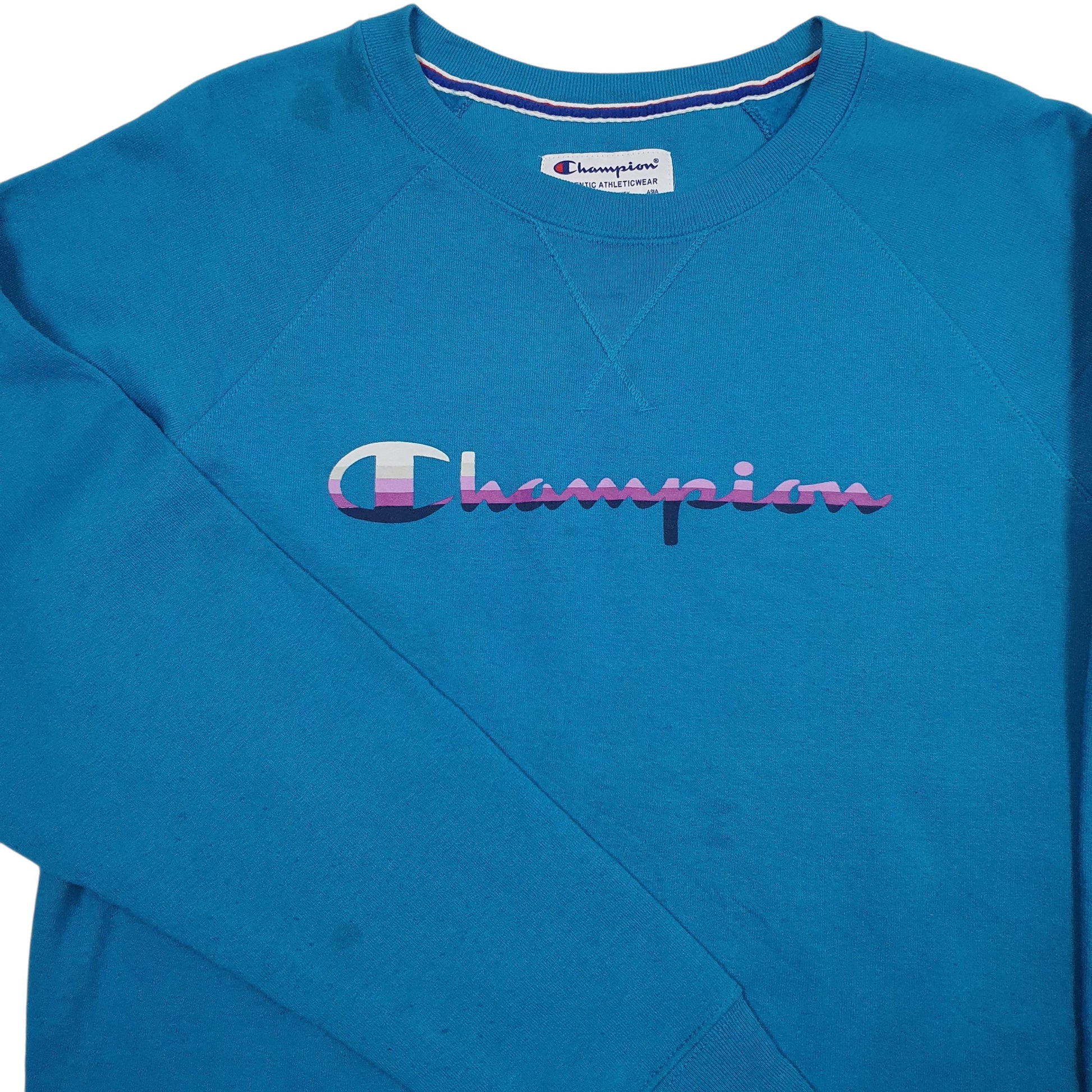 Mens Blue Champion Spellout Crewneck Jumper