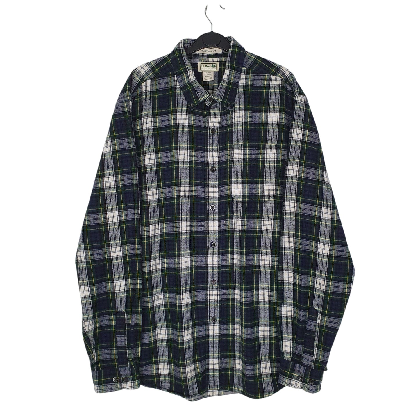 Mens Navy L.L.Bean Scotch Plaid Flannel Long Sleeve Shirt