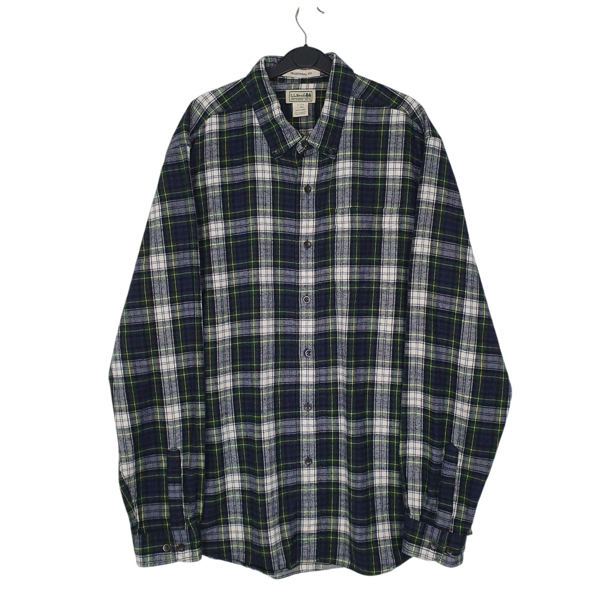 Mens Navy L.L.Bean Scotch Plaid Flannel Long Sleeve Shirt