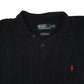 Mens Navy Polo Ralph Lauren Cable Knit Collared Crewneck Jumper