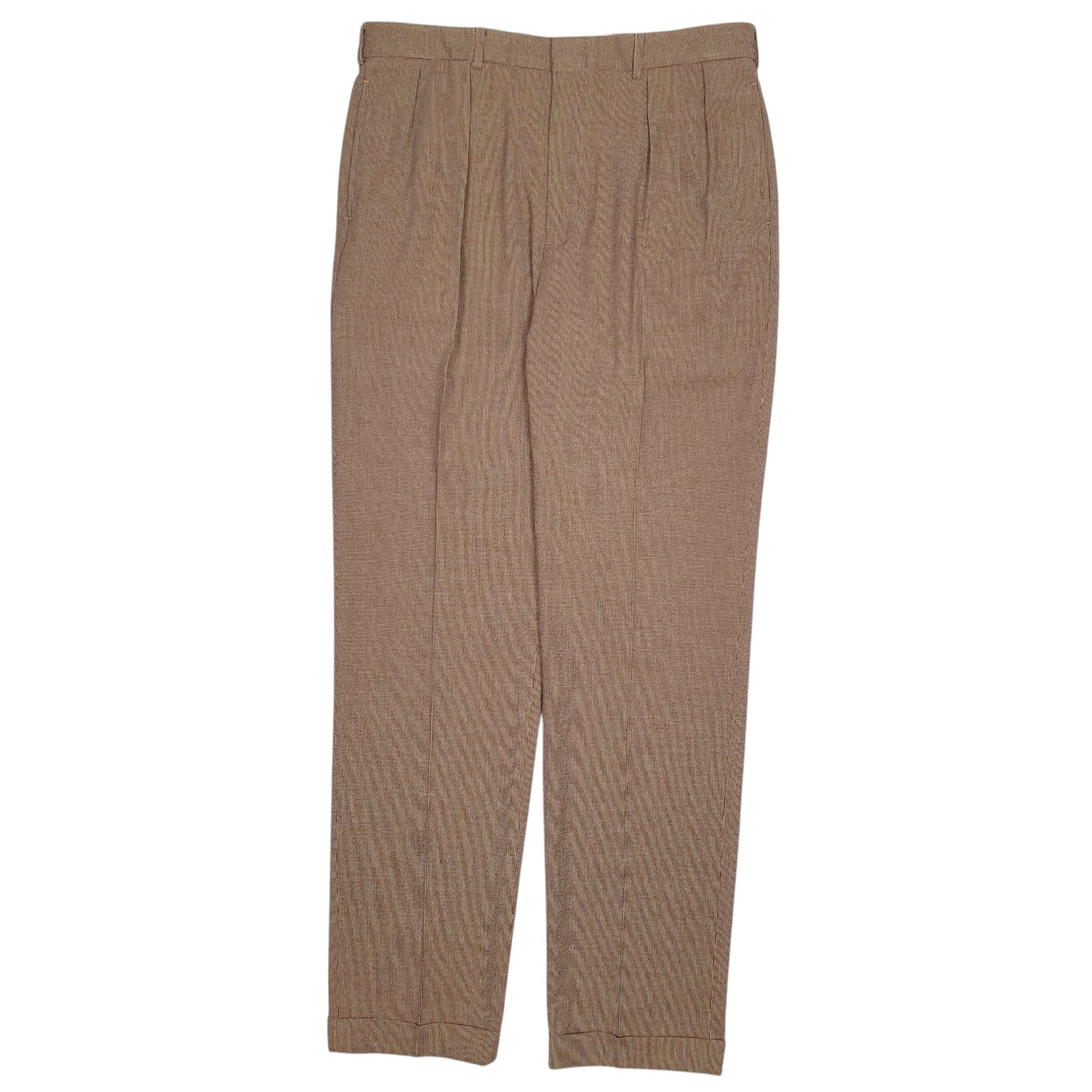 Mens Brown Polo Ralph Lauren Vintage 90s Pleated Houndstooth Formal Trousers