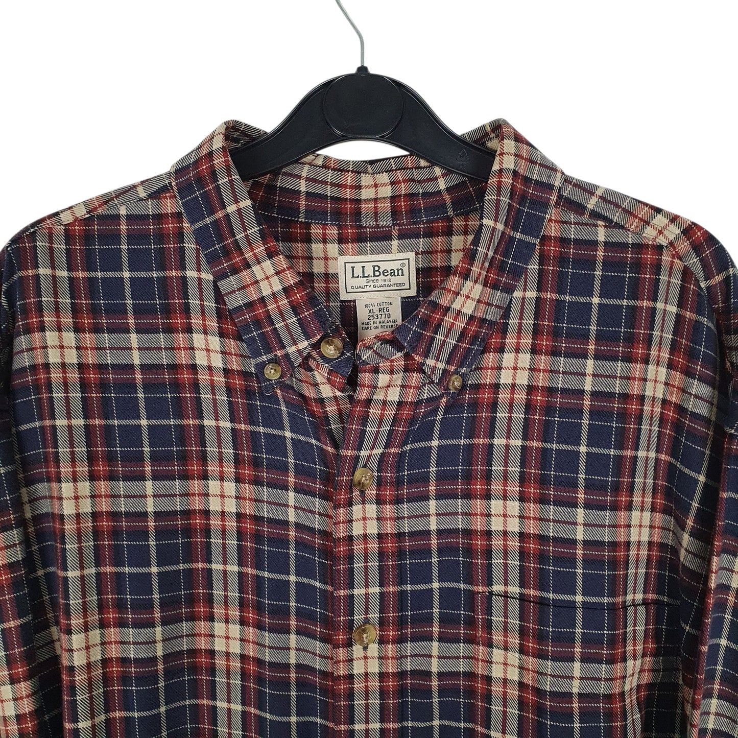 Mens Navy L.L.Bean Flannel Plaid  Shirt
