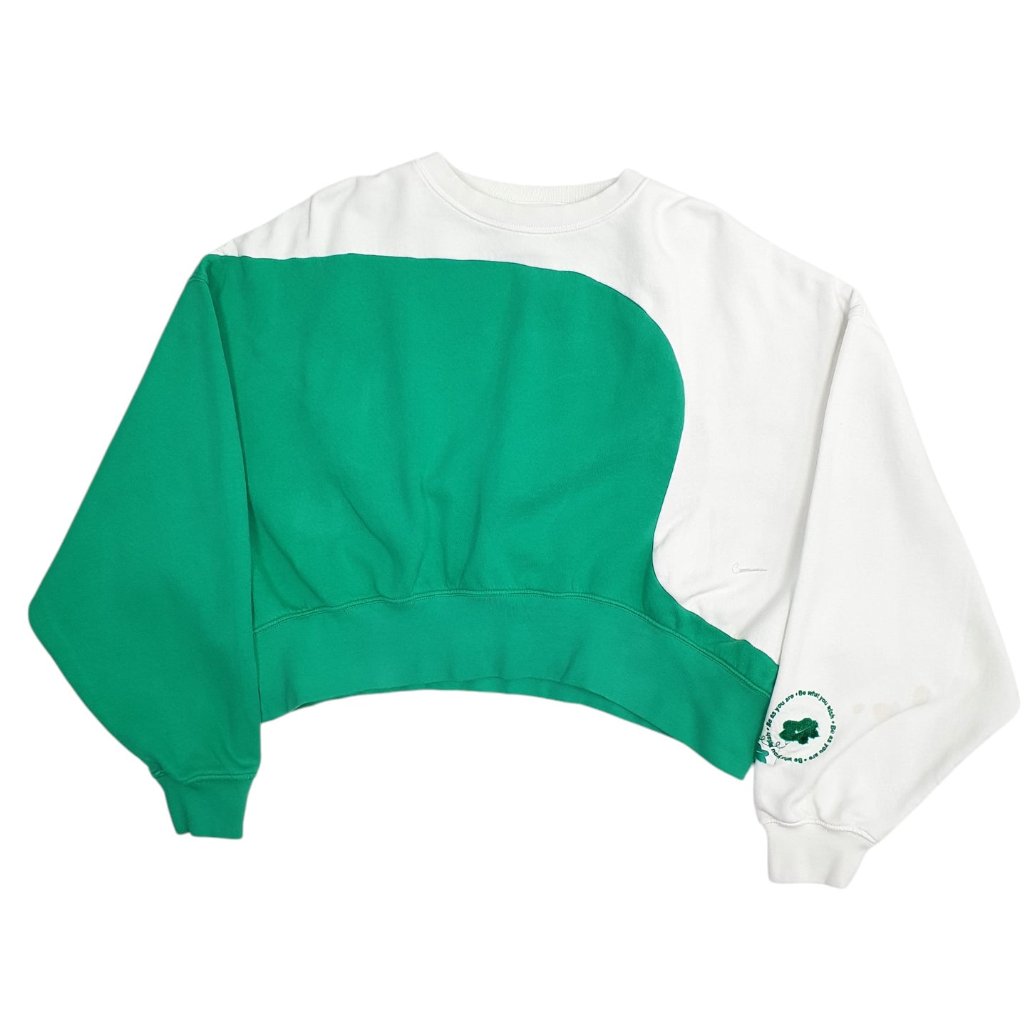 Womens Green Nike Reworked Crop Top Baggy Loose Crewneck Jumper