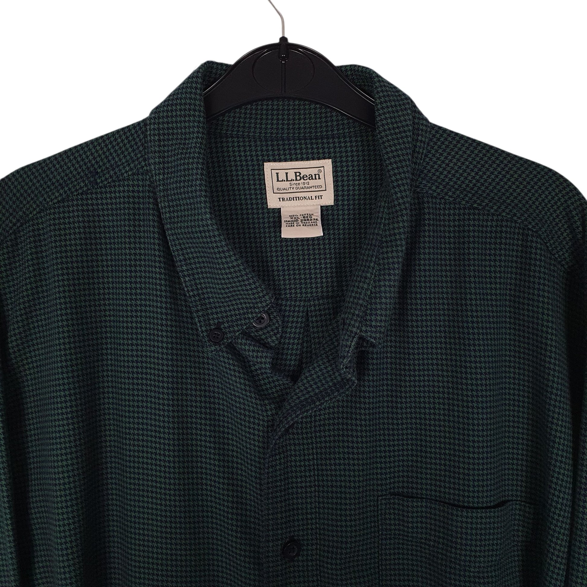 Mens Green L.L.Bean Houndstooth Flannel  Shirt