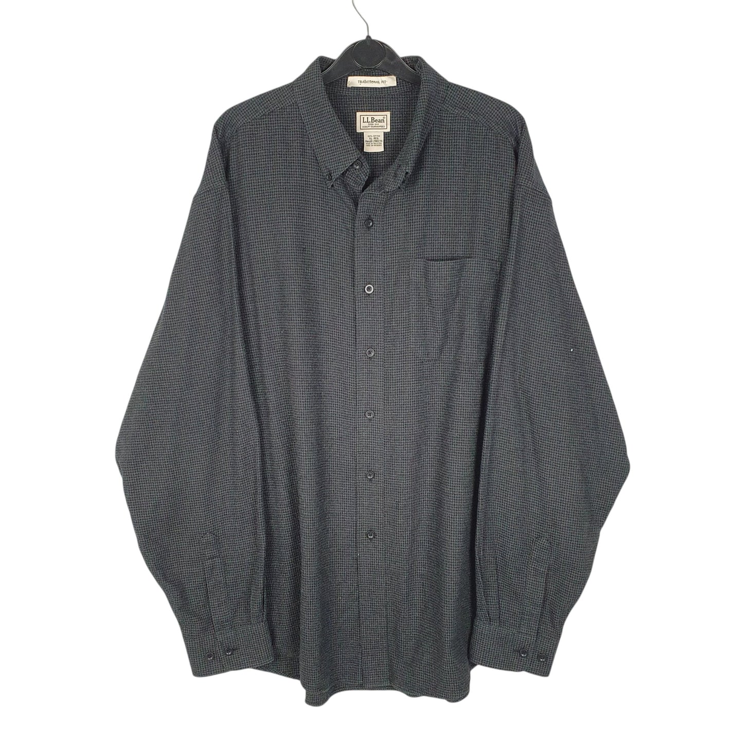 Mens Grey L.L.Bean Thick Flannel Houndstooth Long Sleeve Shirt