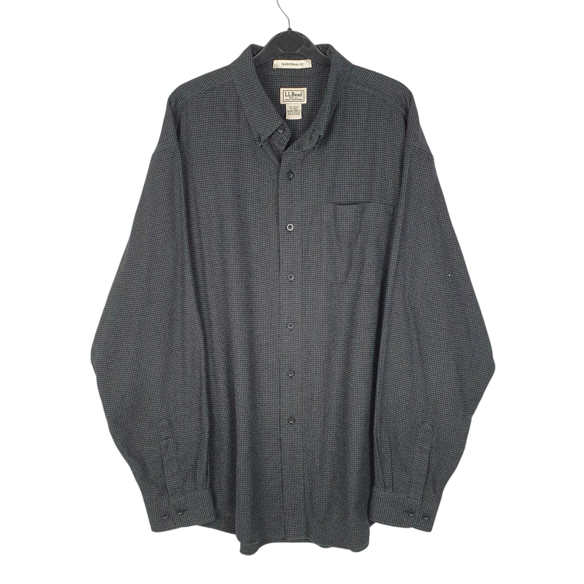 Mens Grey L.L.Bean Thick Flannel Houndstooth Long Sleeve Shirt