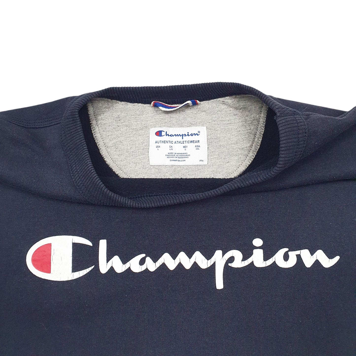 Mens Navy Champion Spellout Crewneck Jumper