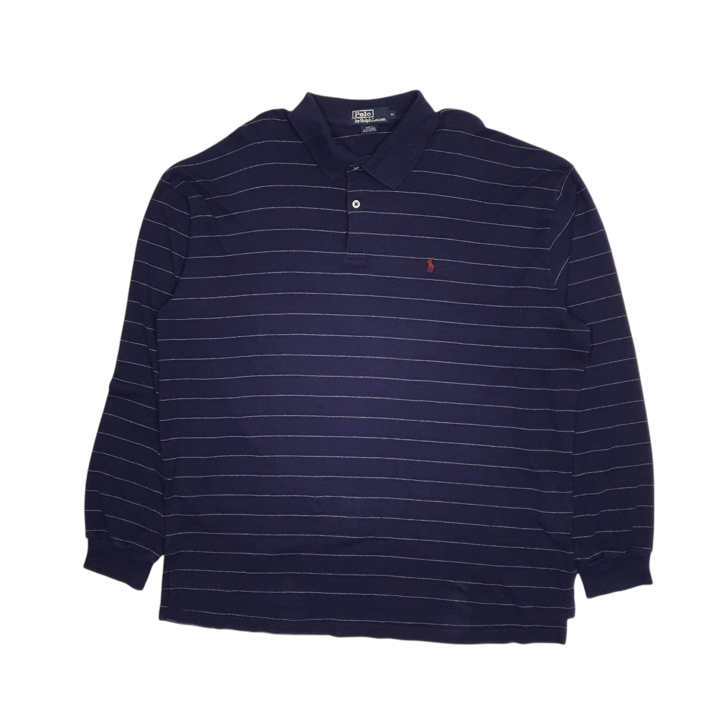 Mens Navy Polo Ralph Lauren Vintage 90s Long Sleeve Polo Shirt