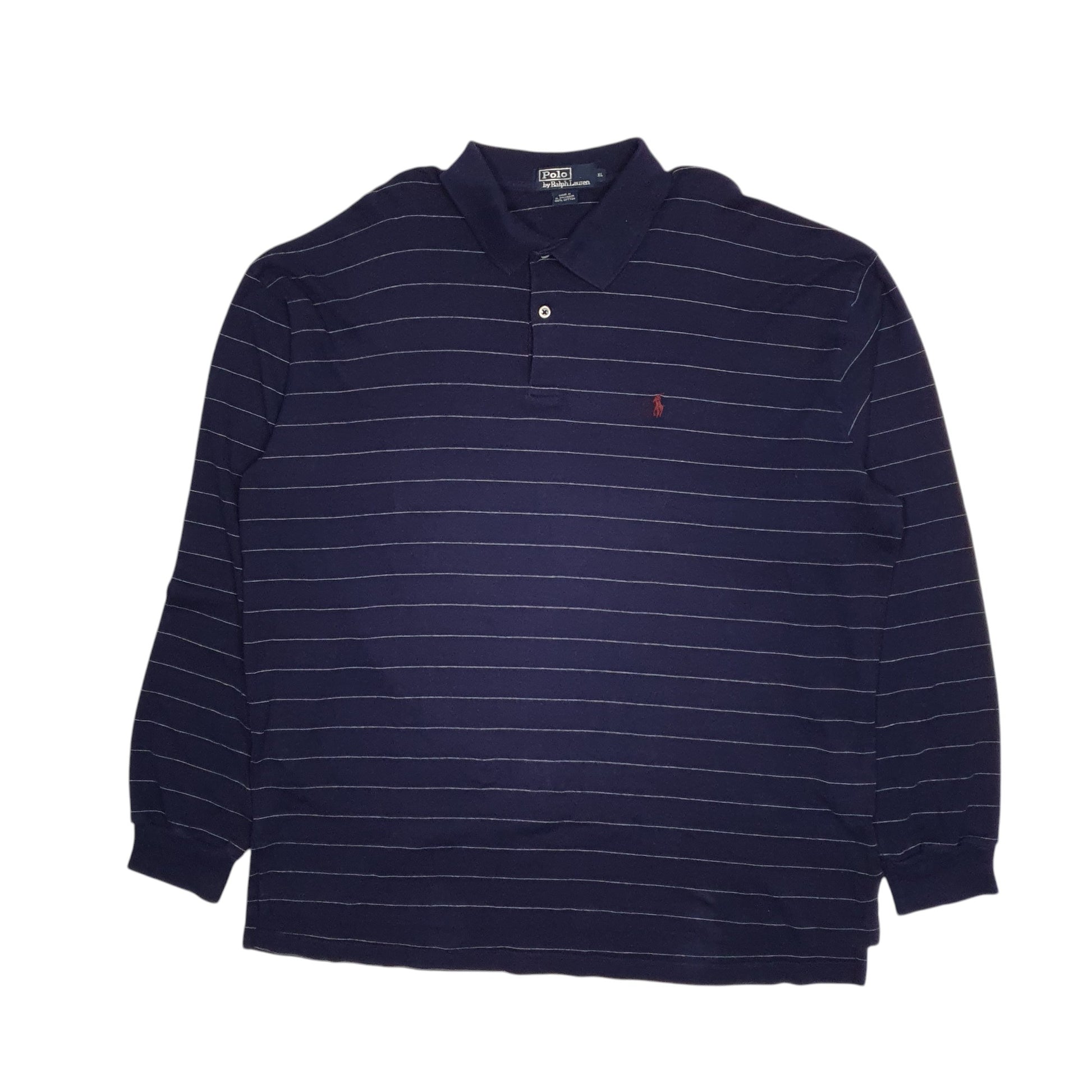 Mens Navy Polo Ralph Lauren Vintage 90s Long Sleeve Polo Shirt