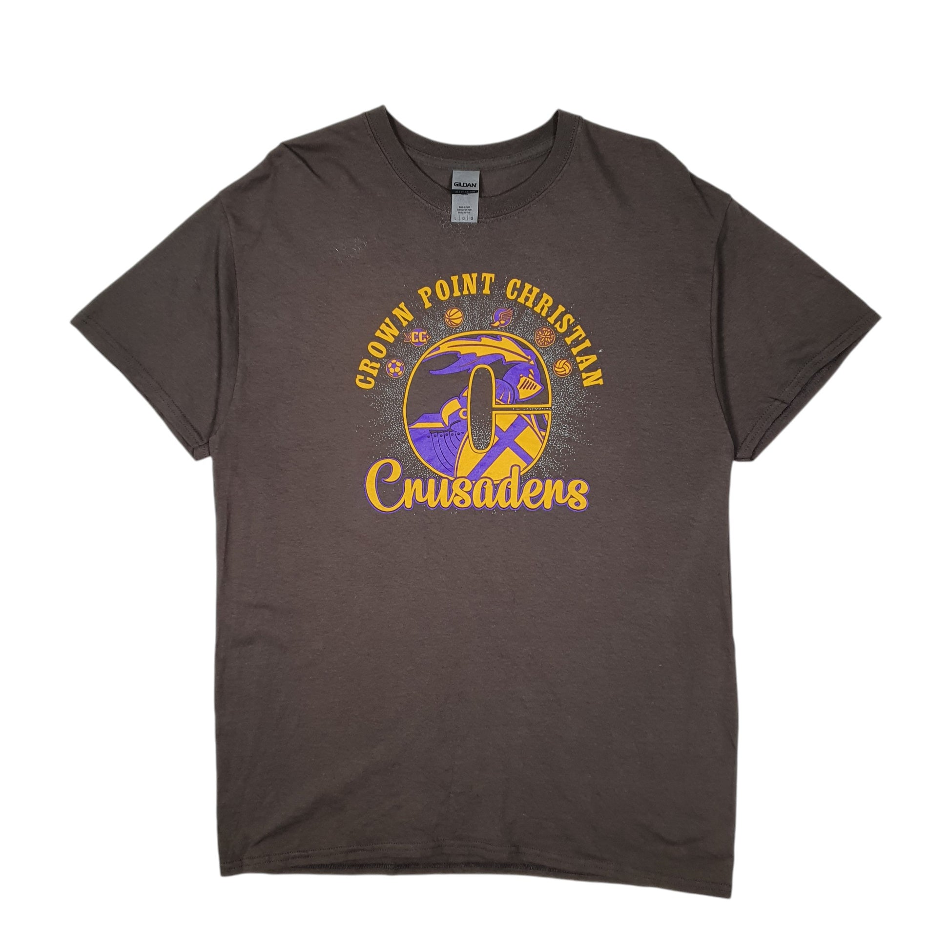 Mens Brown Gildan Crown Point Christian Crusaders Short Sleeve T Shirt